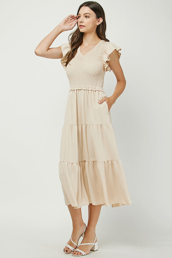 Serenity Smocked Midi Dress - YD1382BJ