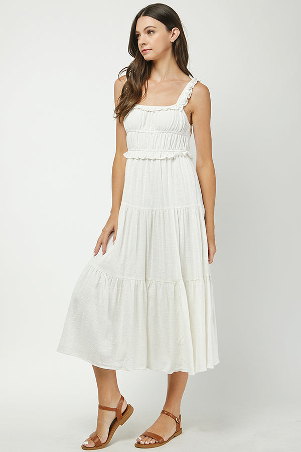romantic white midi dress Womens BHOEM Midi Romantic Strappy White Dress US 2