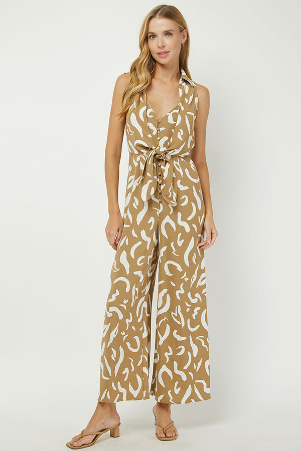 Abstract Print Tie-Front Jumpsuit - YD1392BJ
