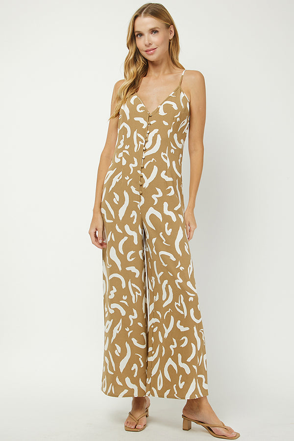 Abstract Print Tie-Front Jumpsuit - YD1392BJ