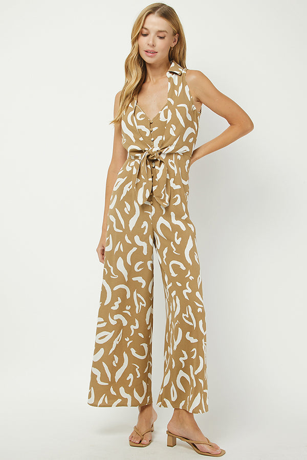Abstract Print Tie-Front Jumpsuit - YD1392BJ