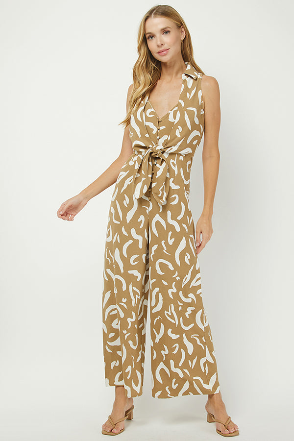 Abstract Print Tie-Front Jumpsuit - YD1392BJ