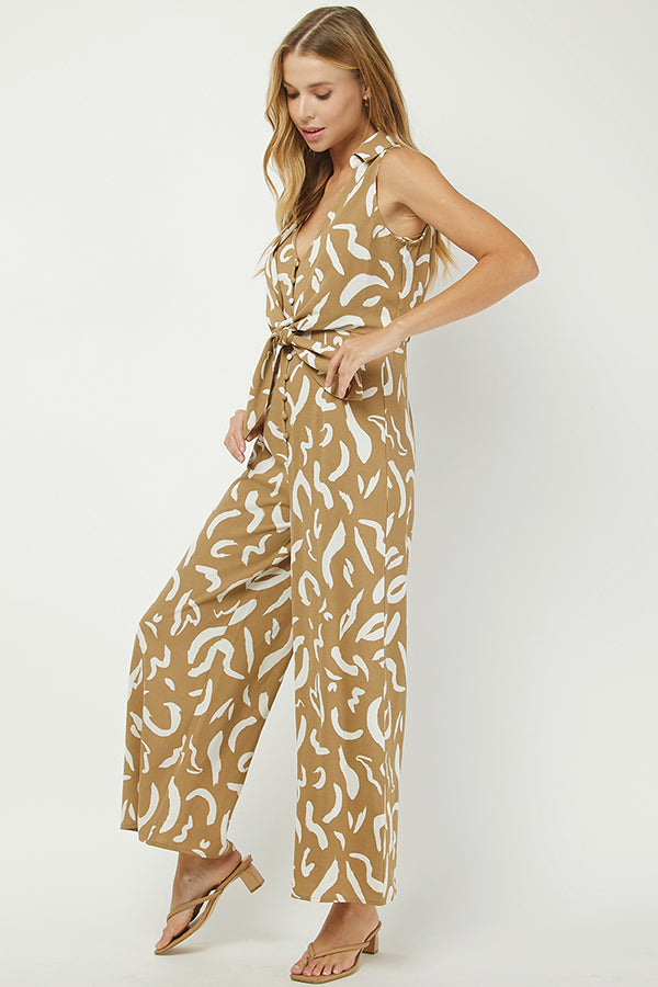Abstract Print Tie-Front Jumpsuit - YD1392BJ