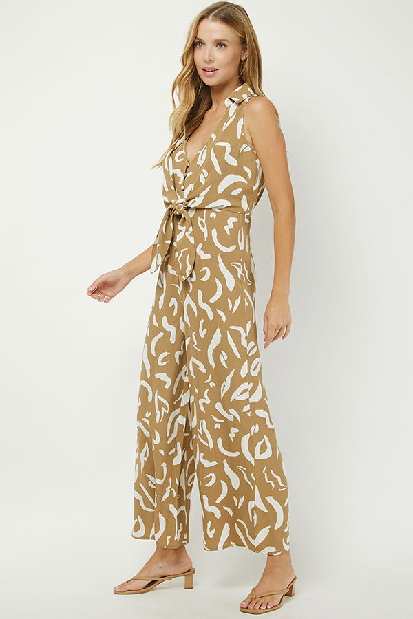 Abstract Print Tie-Front Jumpsuit - YD1392BJ