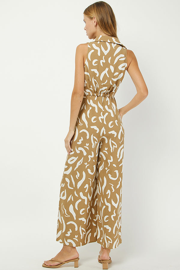 Abstract Print Tie-Front Jumpsuit - YD1392BJ