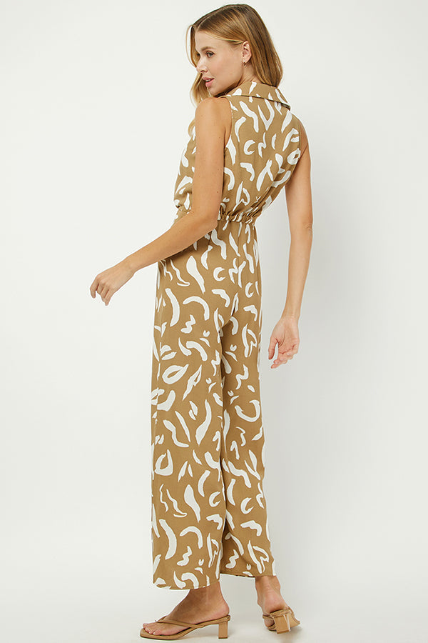 Abstract Print Tie-Front Jumpsuit - YD1392BJ