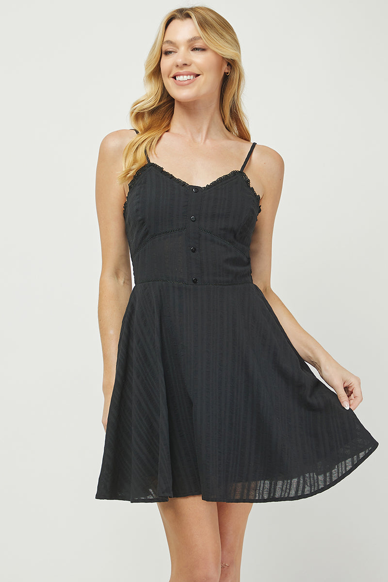 Luxe Black Button-Front A-Line Dress - YD1419BJ