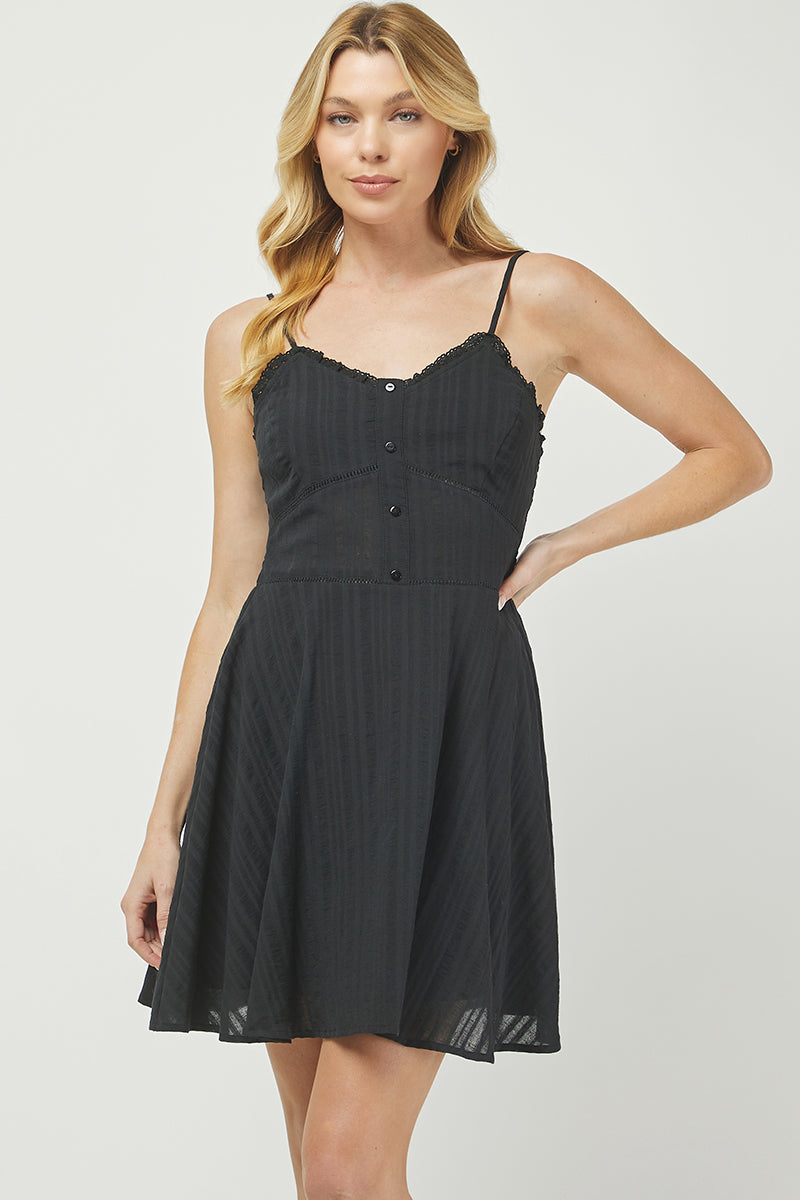 Luxe Black Button-Front A-Line Dress - YD1419BJ