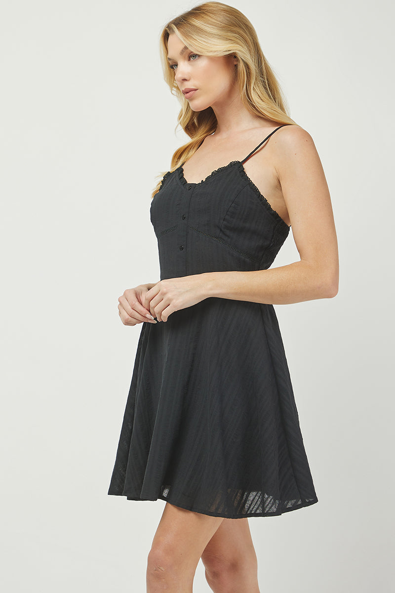 Luxe Black Button-Front A-Line Dress - YD1419BJ
