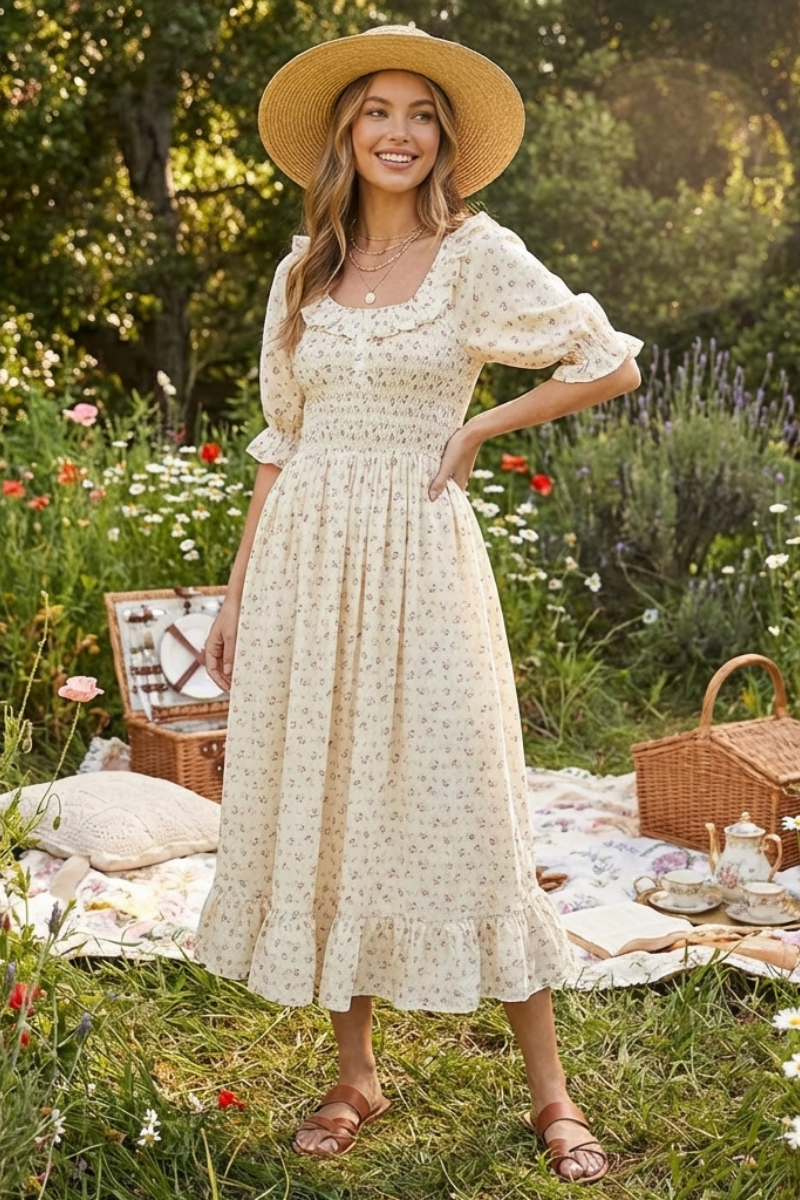 Florence Ruffle Midi Dress - YD1422BJ