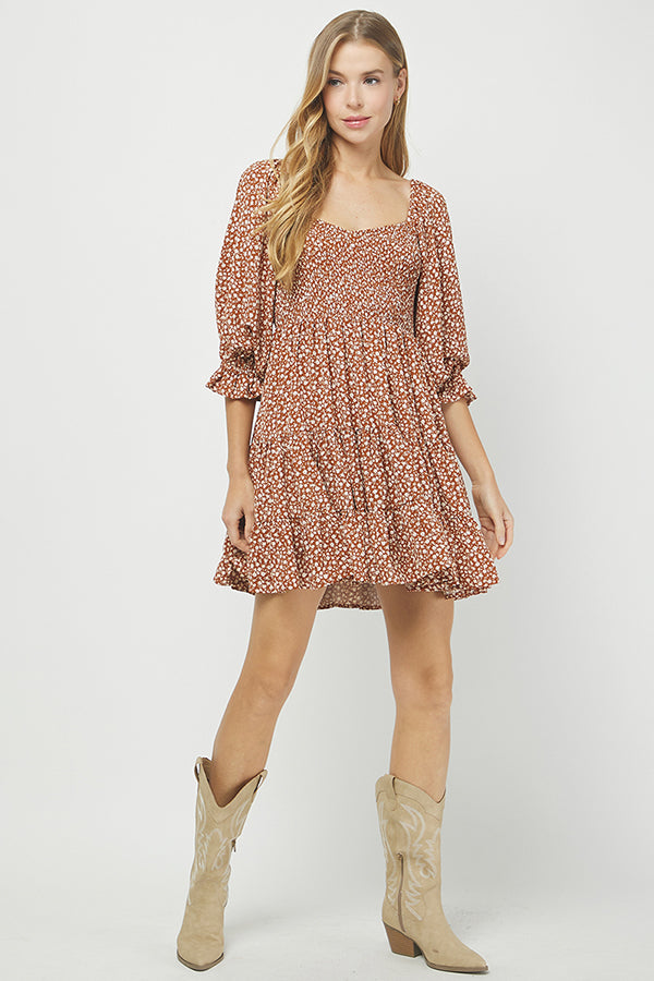 Autumn Bloom Puff Sleeve Dress - YD1465BJ