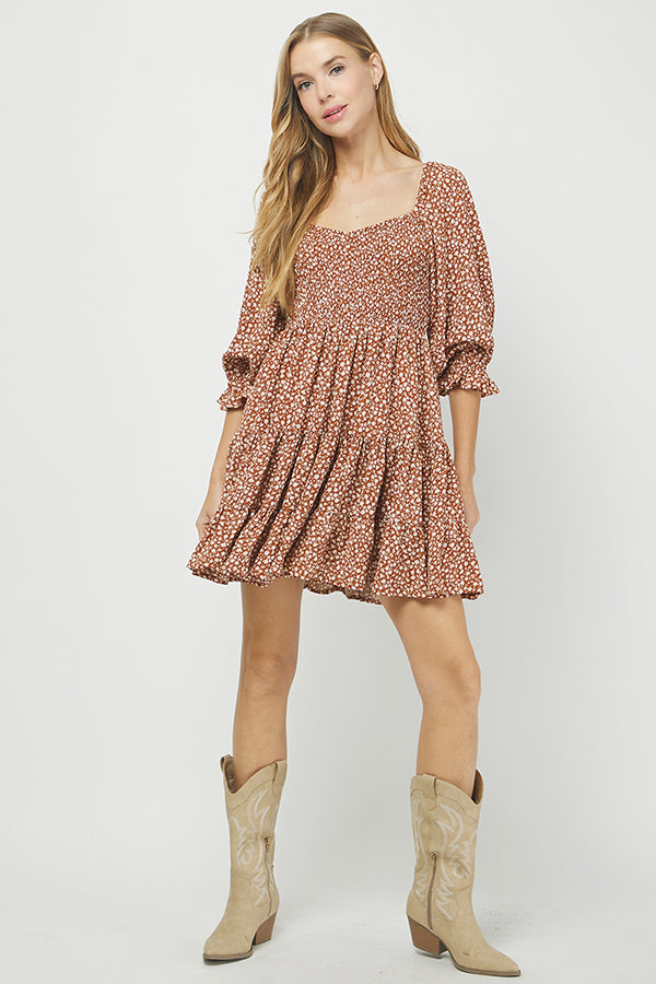 Autumn Bloom Puff Sleeve Dress - YD1465BJ
