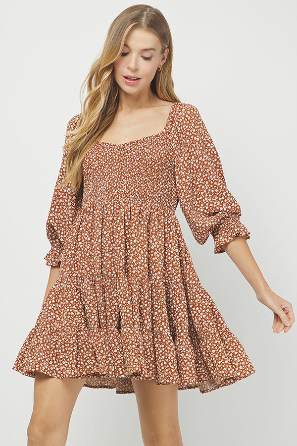 Autumn Bloom Puff Sleeve Dress - YD1465BJ