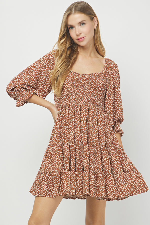 Autumn Bloom Puff Sleeve Dress - YD1465BJ