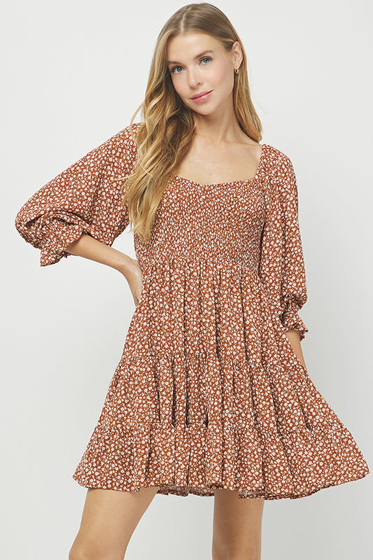 Autumn Bloom Puff Sleeve Dress - YD1465BJ