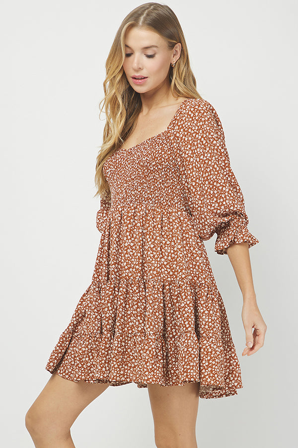 Autumn Bloom Puff Sleeve Dress - YD1465BJ