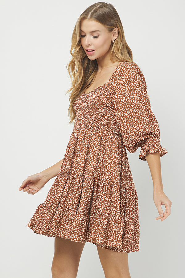 Autumn Bloom Puff Sleeve Dress - YD1465BJ
