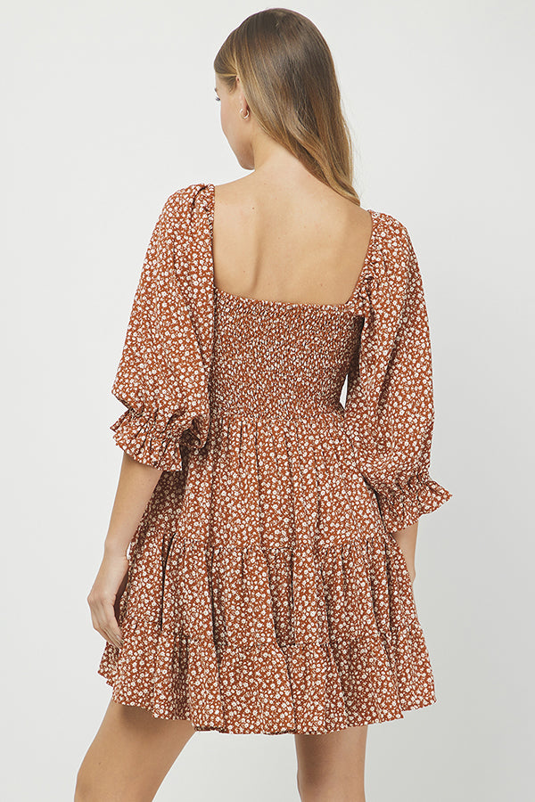 Autumn Bloom Puff Sleeve Dress - YD1465BJ