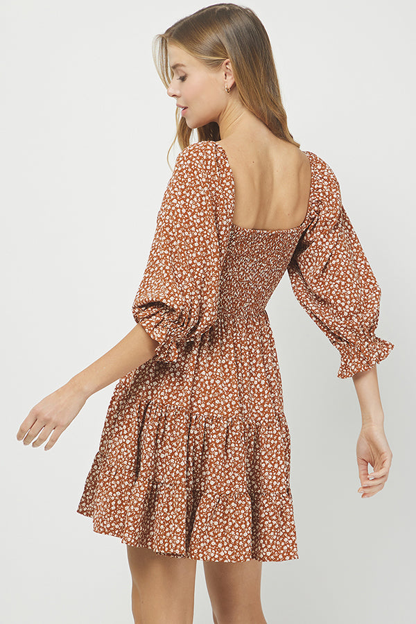 Autumn Bloom Puff Sleeve Dress - YD1465BJ