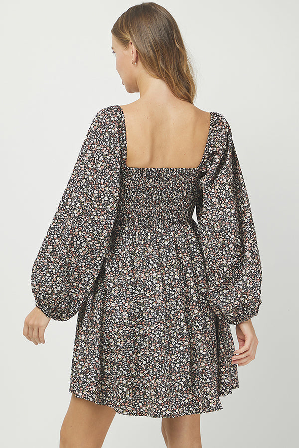 Floral Puff Sleeve Smocked Dress - YD1466BJ