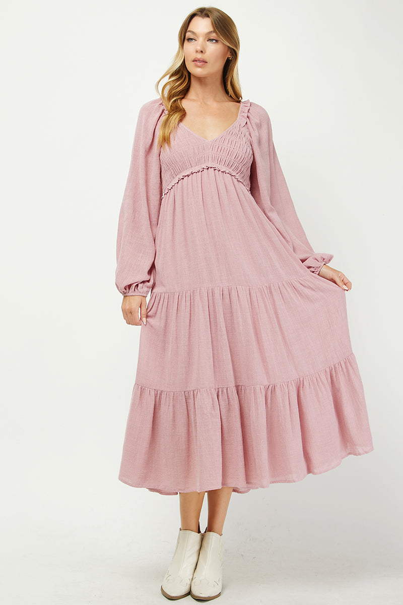 Elegant Tiered Smocked Midi Dress - YD1478KJ