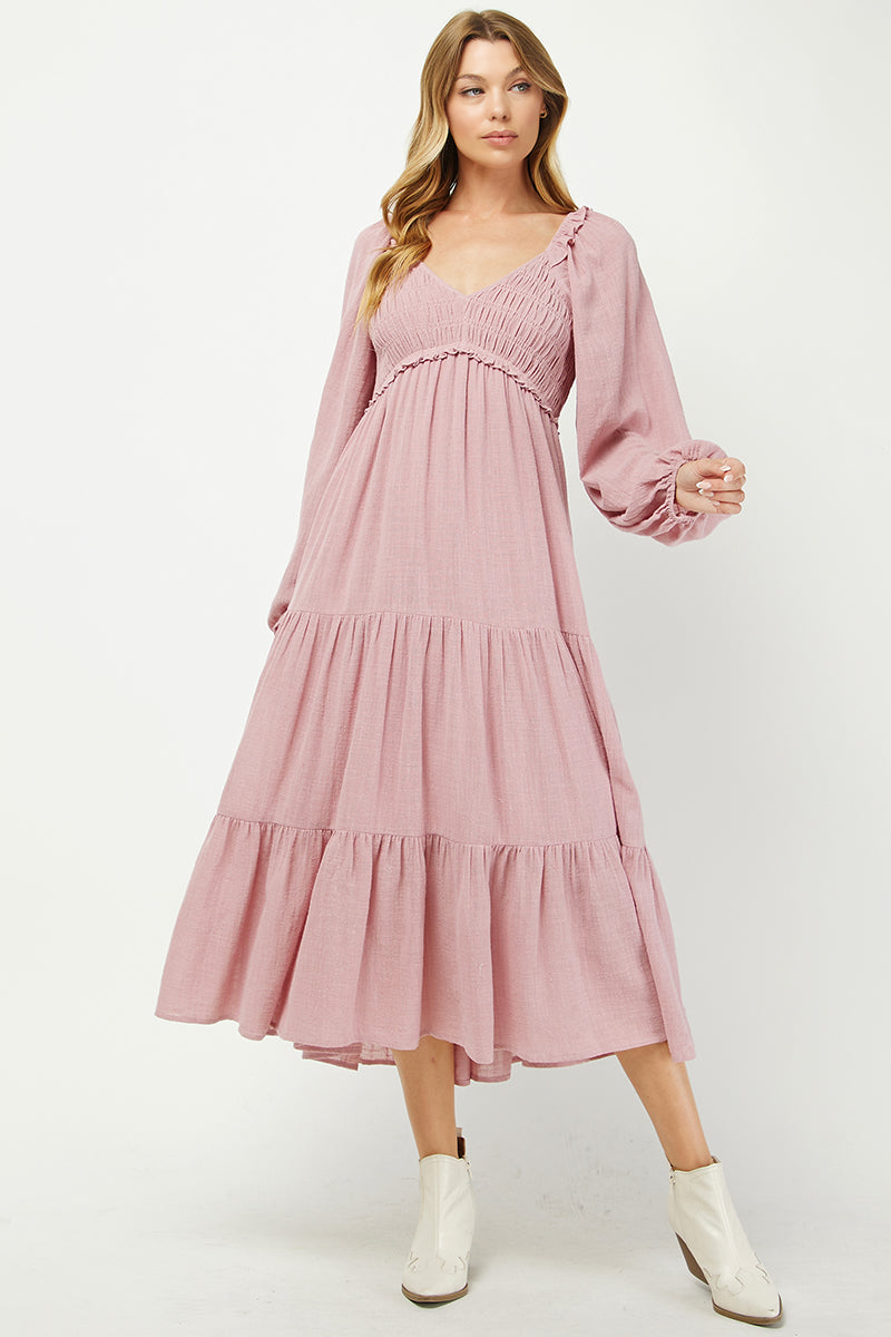 Elegant Tiered Smocked Midi Dress - YD1478KJ