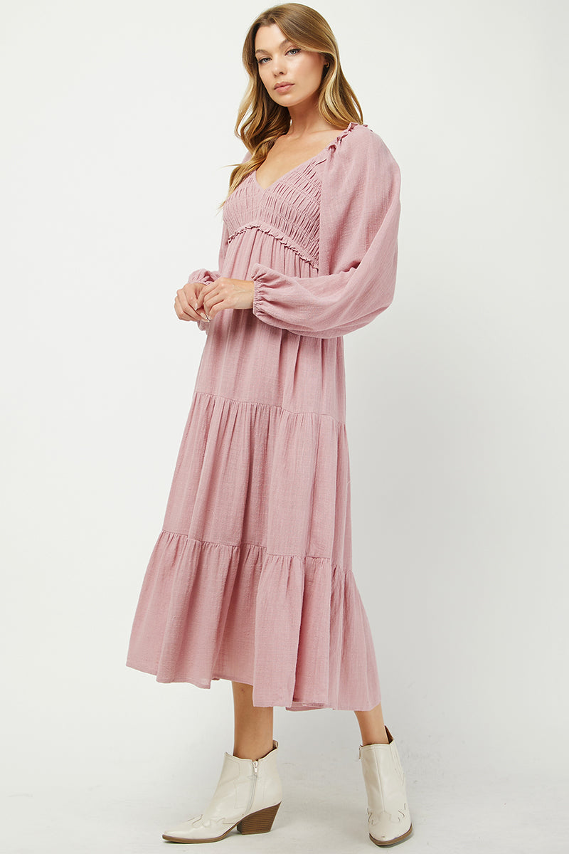 Elegant Tiered Smocked Midi Dress - YD1478KJ