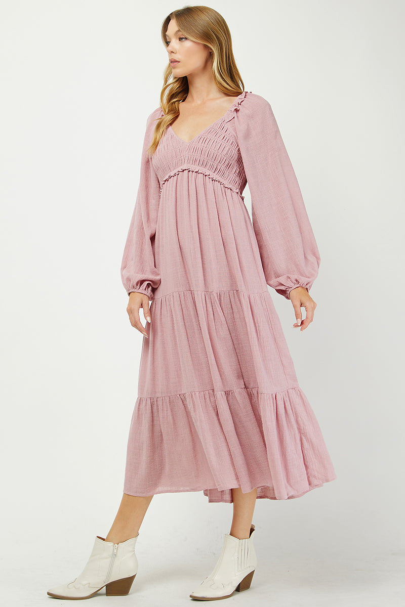 Elegant Tiered Smocked Midi Dress - YD1478KJ
