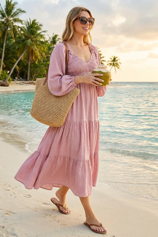 Elegant Tiered Smocked Midi Dress - YD1478KJ