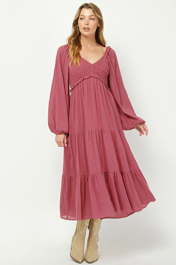 Boho Rose Smocked Tiered Midi Dress - YD1478KJ