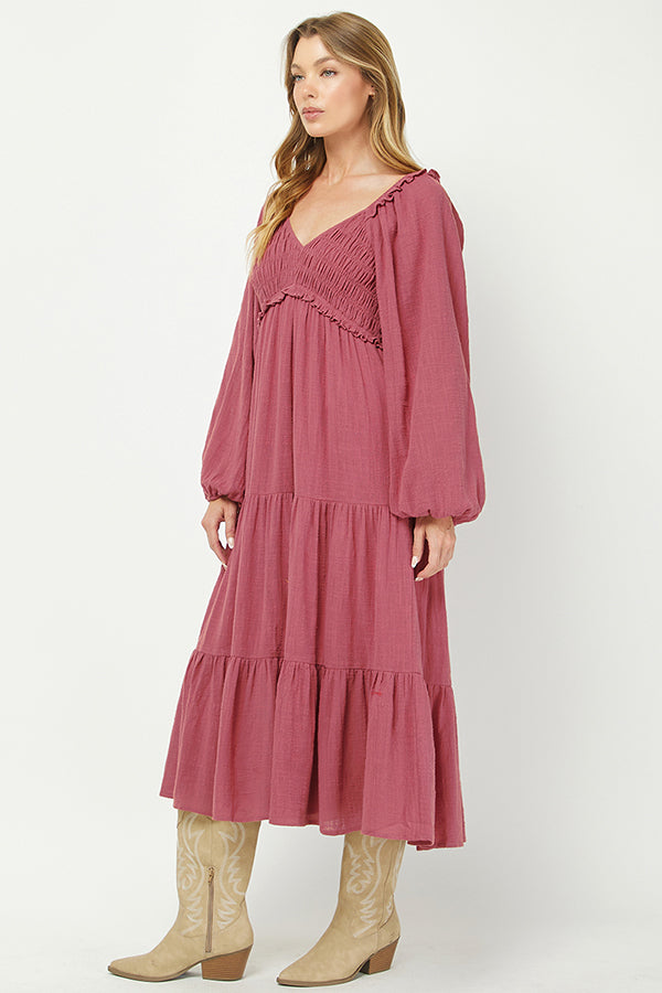 Boho Rose Smocked Tiered Midi Dress - YD1478KJ