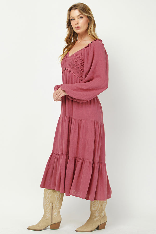 Boho Rose Smocked Tiered Midi Dress - YD1478KJ