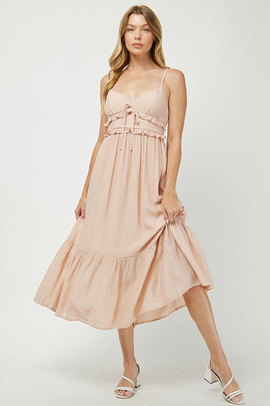 Peach Blossom Ruffle Midi Dress - YD1483BJ