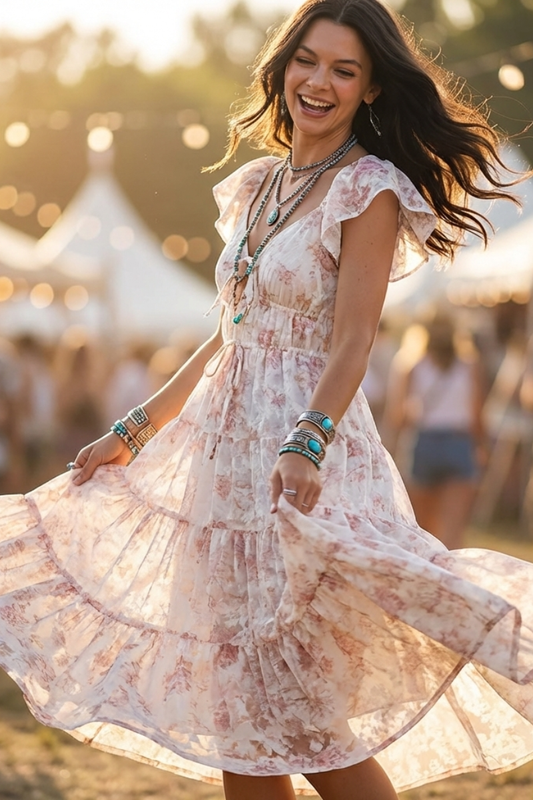 Petal Whisper Tiered Midi Dress - YD1491BJ01