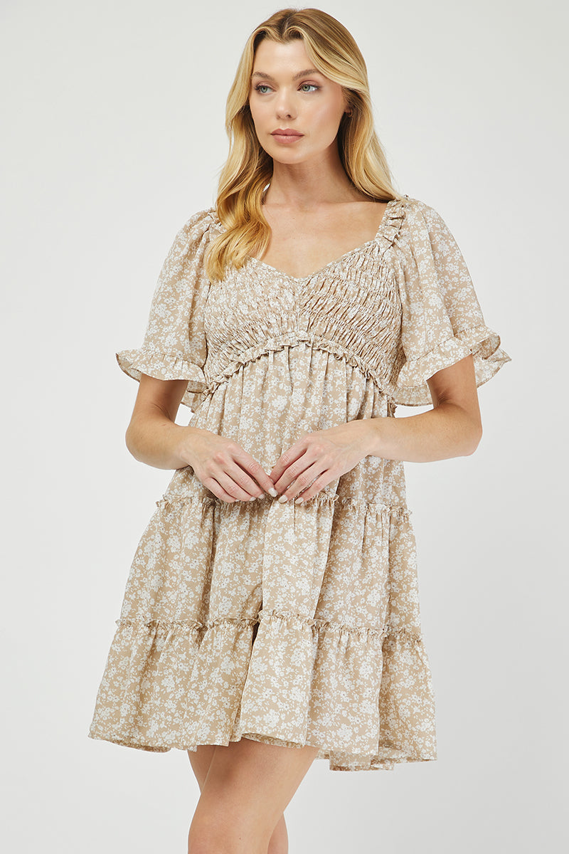 Boho Blossom Smocked Tiered Floral Dress - YD1506BJ