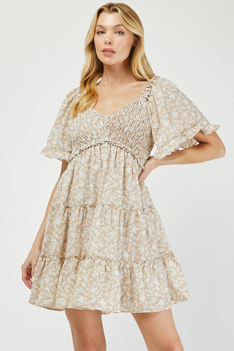 Boho Blossom Smocked Tiered Floral Dress - YD1506BJ