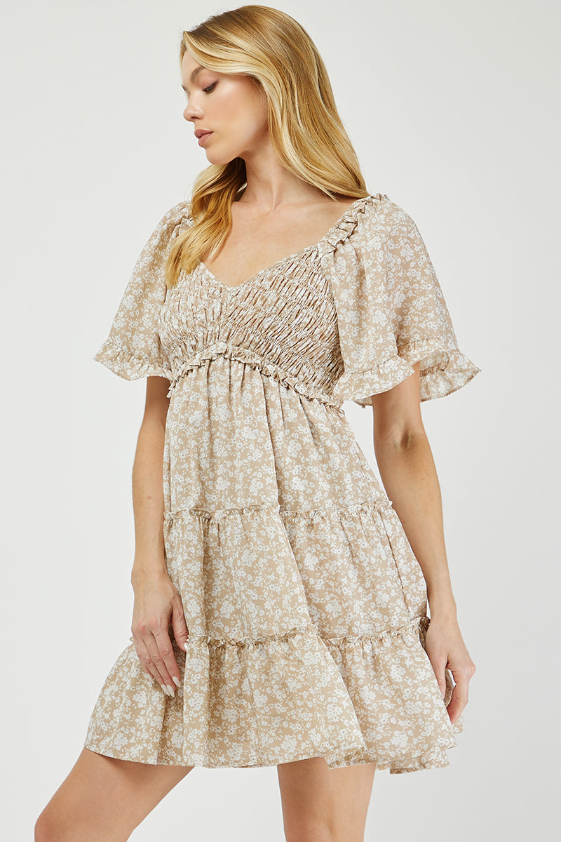 Boho Blossom Smocked Tiered Floral Dress - YD1506BJ