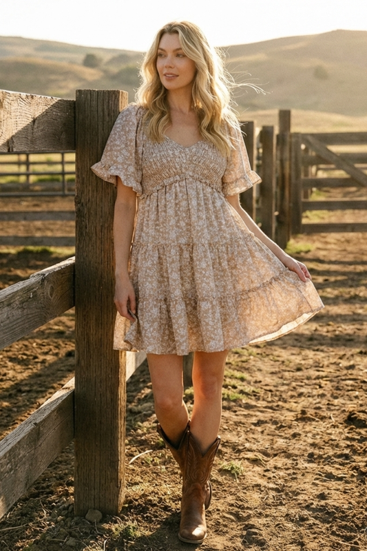 Boho Blossom Smocked Tiered Floral Dress - YD1506BJ