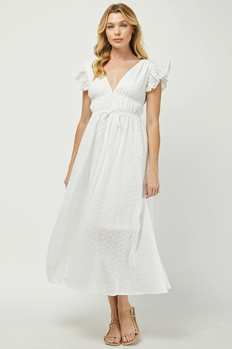 Embroidered Flutter Sleeve Maxi Dress - YD1511BJ