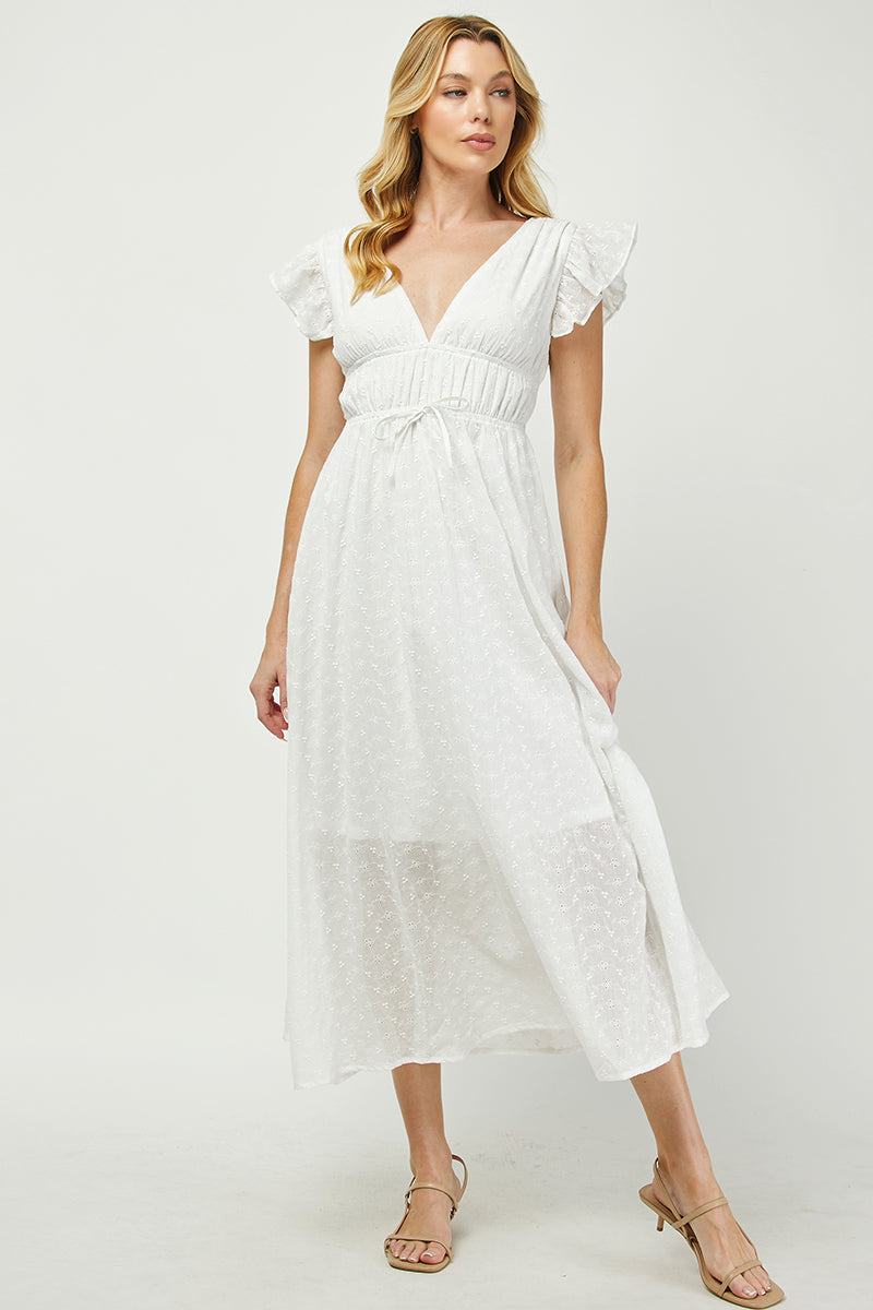 Embroidered Flutter Sleeve Maxi Dress - YD1511BJ