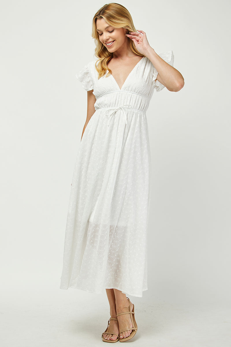 Embroidered Flutter Sleeve Maxi Dress - YD1511BJ