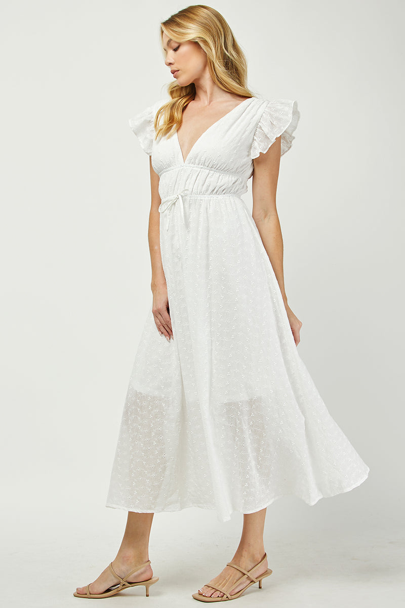 Embroidered Flutter Sleeve Maxi Dress - YD1511BJ