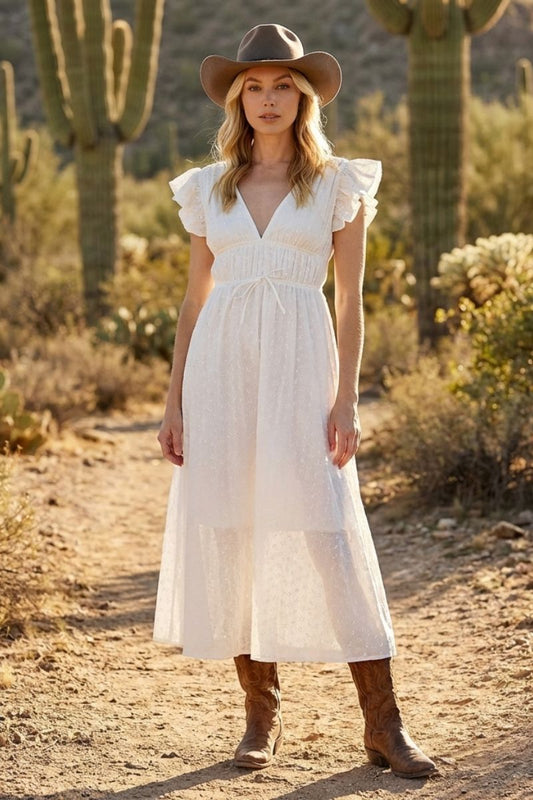 Embroidered Flutter Sleeve Maxi Dress - YD1511BJ