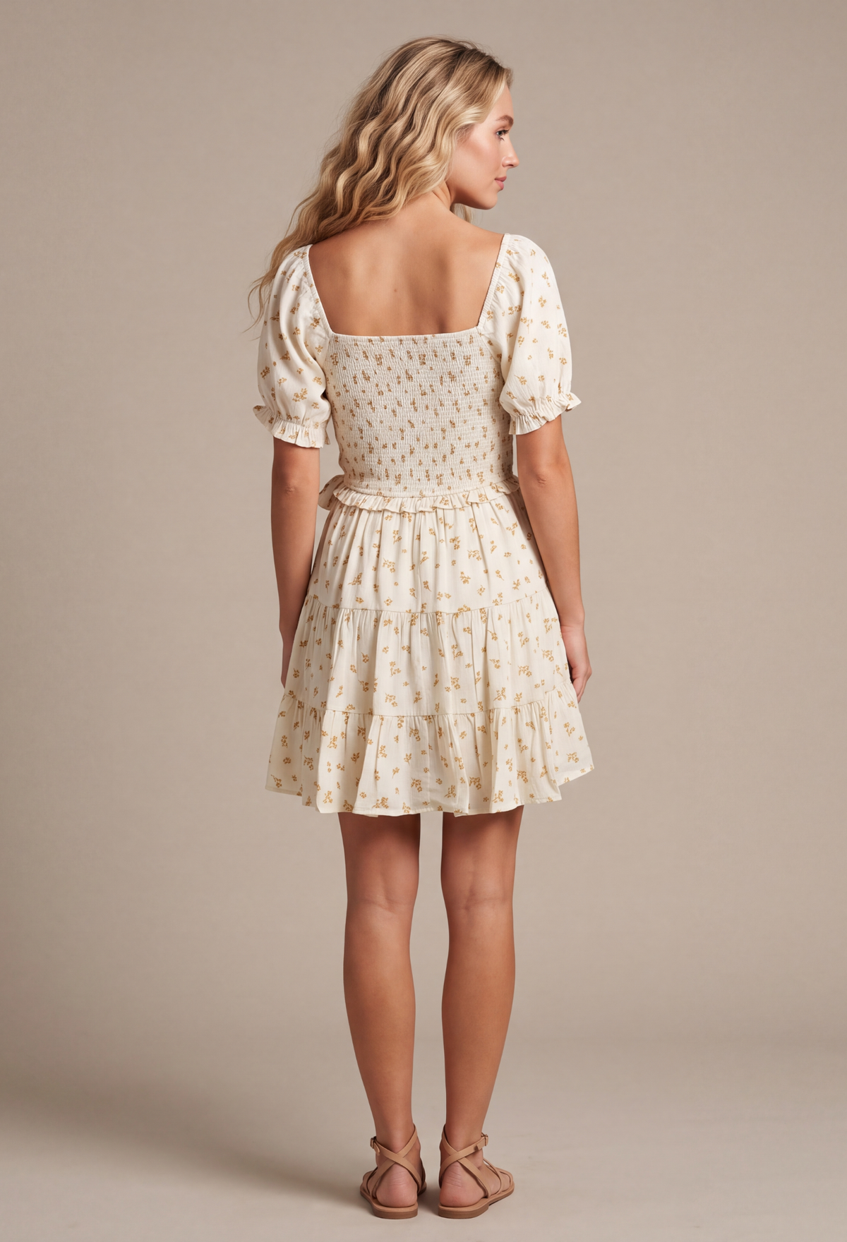 Ditsy Floral Puff Sleeve Tiered Mini Dress - YD1537KJ01