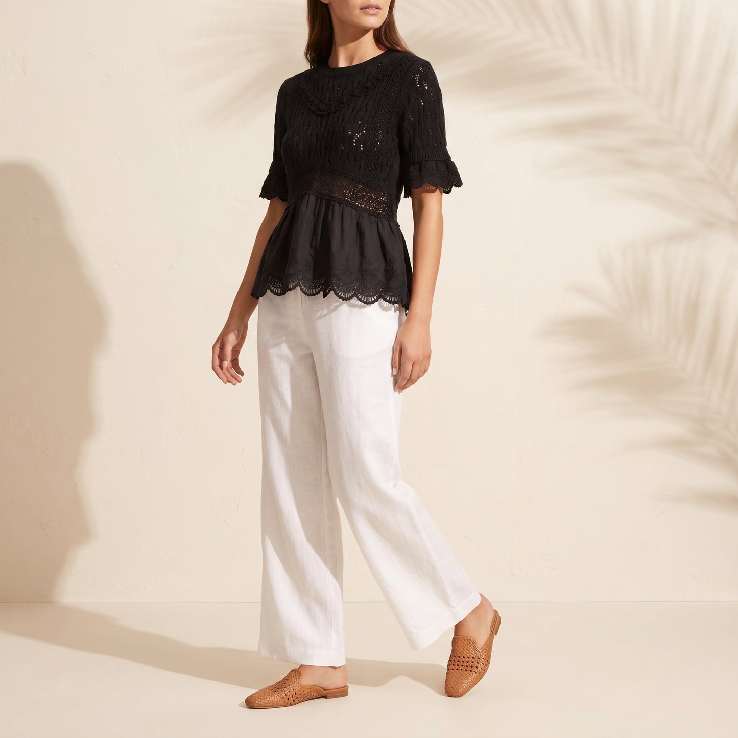 Black Crochet Knit Peplum Top - YW6075KJ