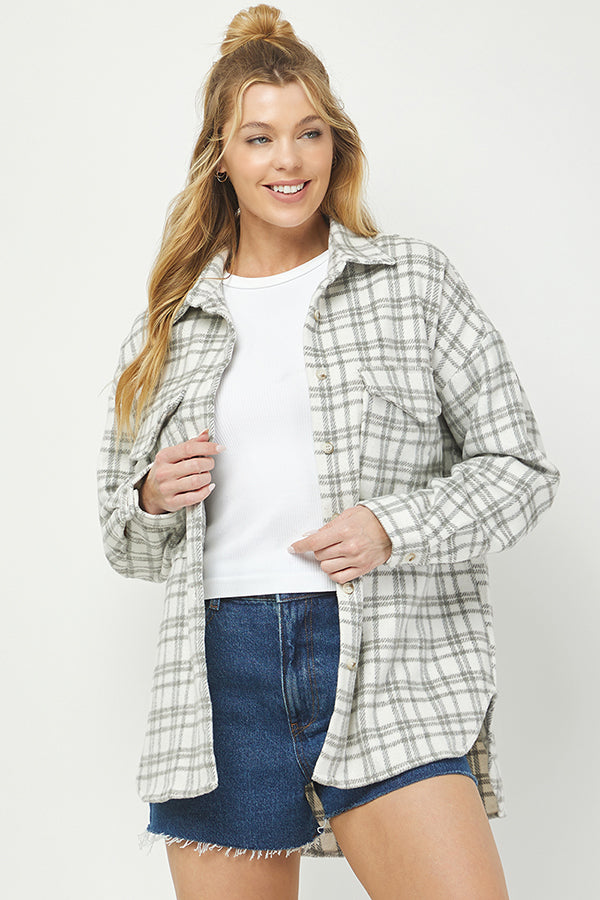 Cozy Plaid Button Up Shacket - YJ9009BJ