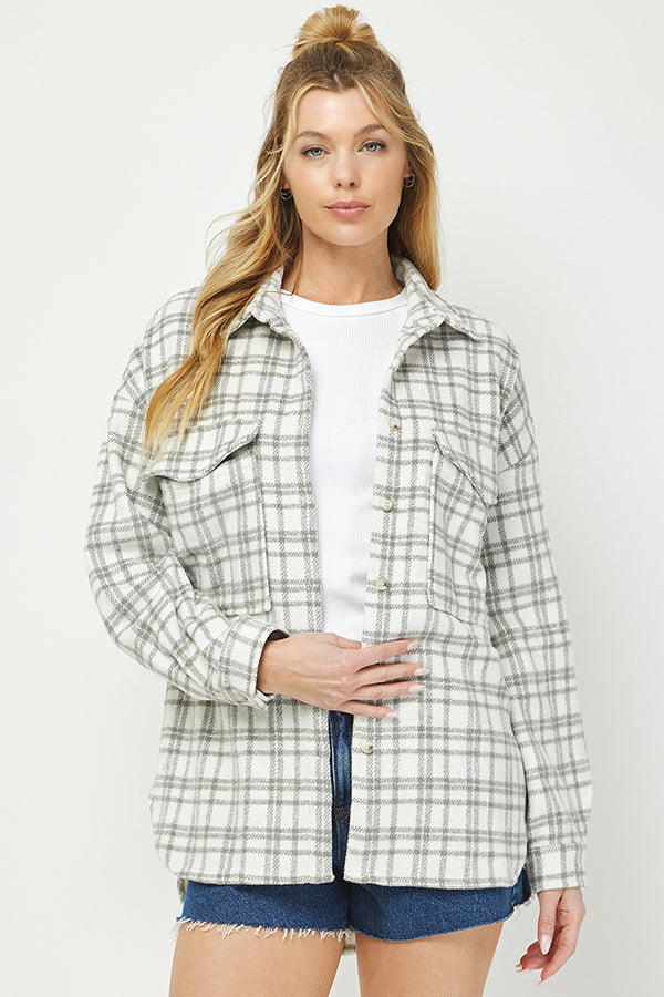 Cozy Plaid Button Up Shacket - YJ9009BJ