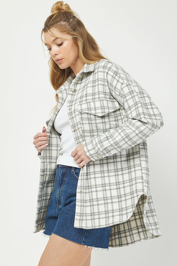Cozy Plaid Button Up Shacket - YJ9009BJ