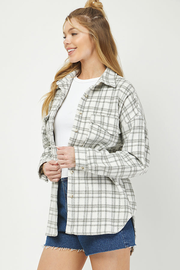 Cozy Plaid Button Up Shacket - YJ9009BJ