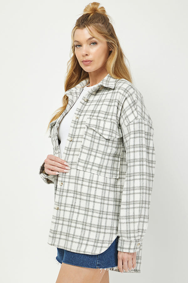Cozy Plaid Button Up Shacket - YJ9009BJ